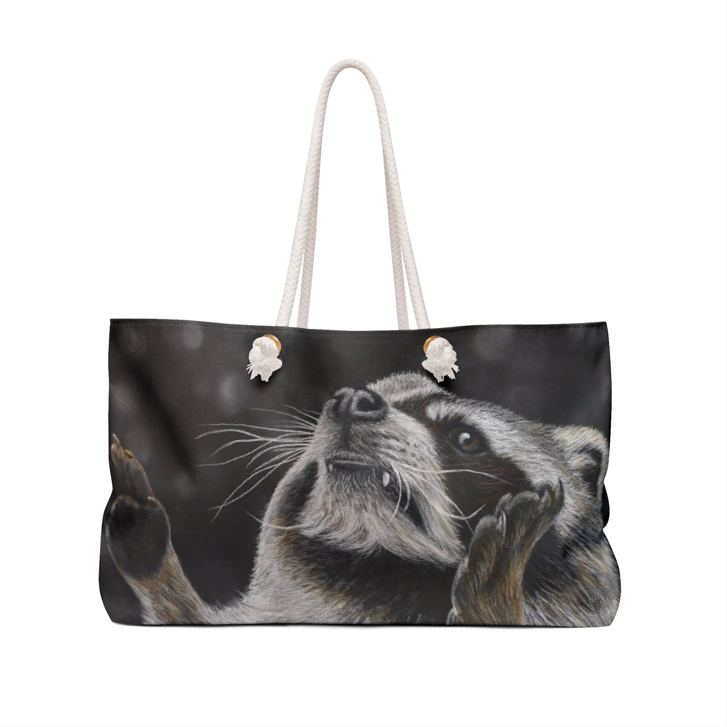 Catching Snowflakes: Cute Raccoon Artwork Design Weekender Bag Tote