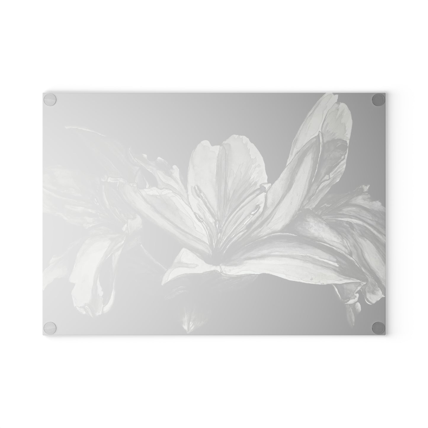 Elegant Floral Glass Cutting Board - Floral Elegance - Monochrome Lily Artwork Design, Kitchen Decor and Gift Idea