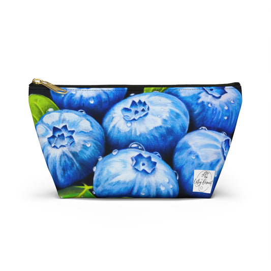 Blueberry Bliss - Berry Artwork with Dew Drops, Accessory Pouch w T-bottom. Zippered Bag, Cosmetic Clutch