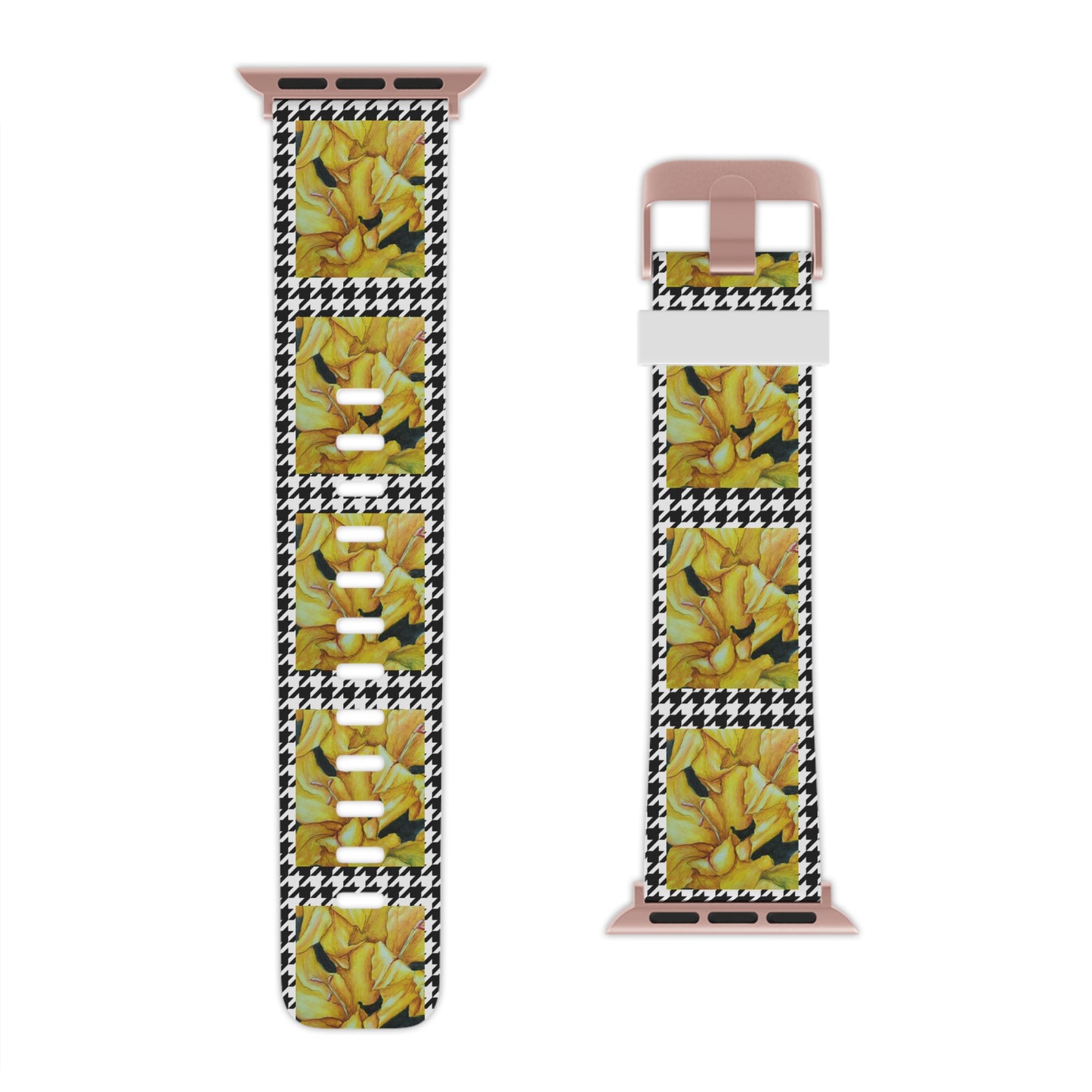 Watch Band for Apple Watch - Sunny Blooms - Yellow Gladiola Flowers with Houndstooth Artwork Design