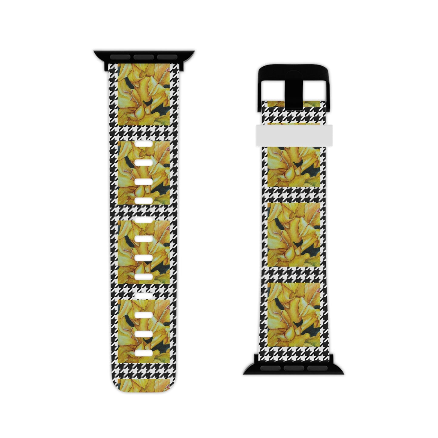 Watch Band for Apple Watch - Sunny Blooms - Yellow Gladiola Flowers with Houndstooth Artwork Design