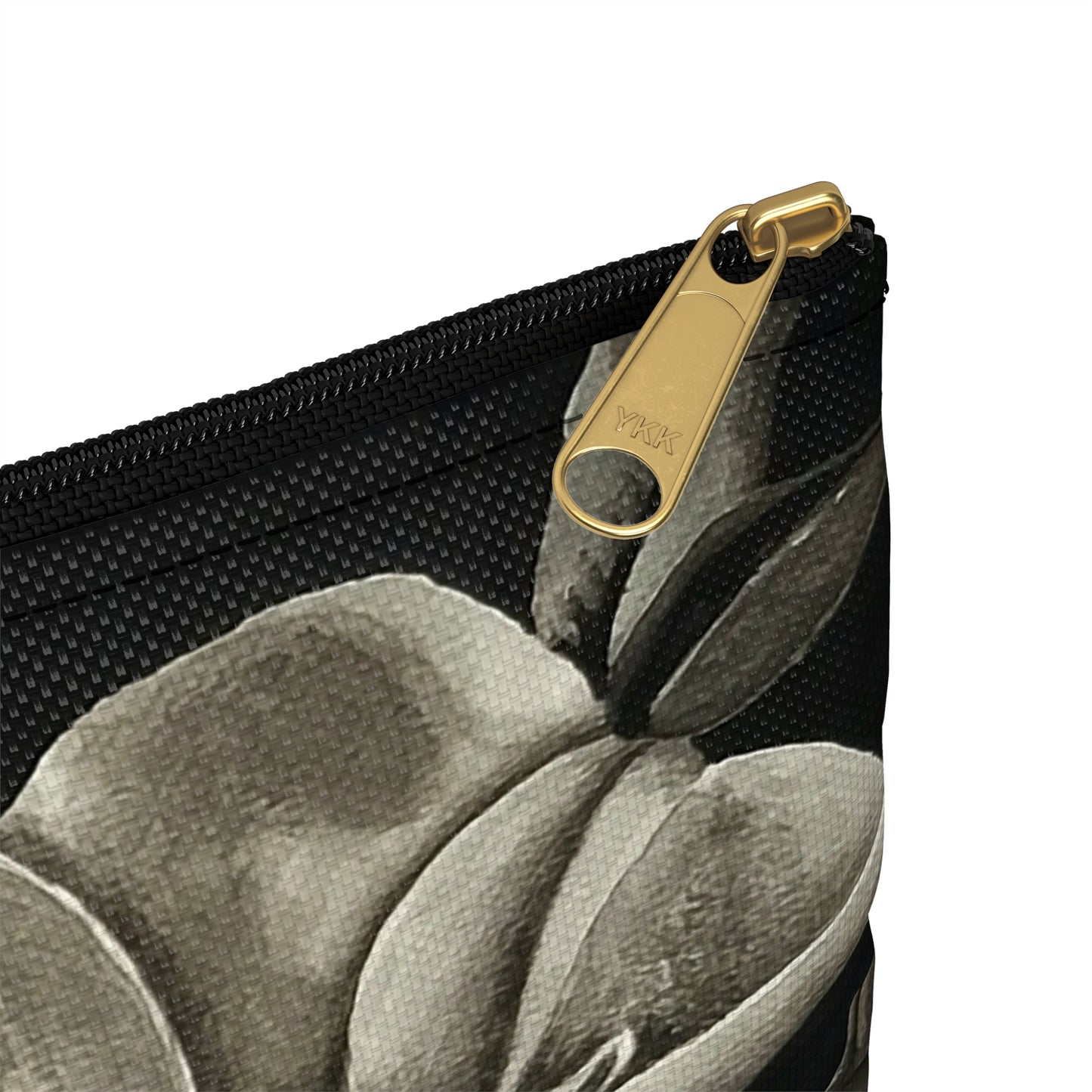 Accessory Pouch - Zippered Bag, Midnight Magnolias - Monochrome Floral Artwork Design