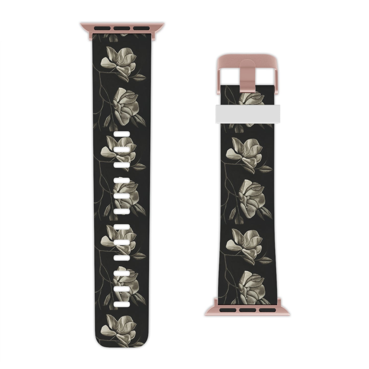 Watch Band for Apple Watch - Midnight Magnolias - Monochrome Floral Artwork Design