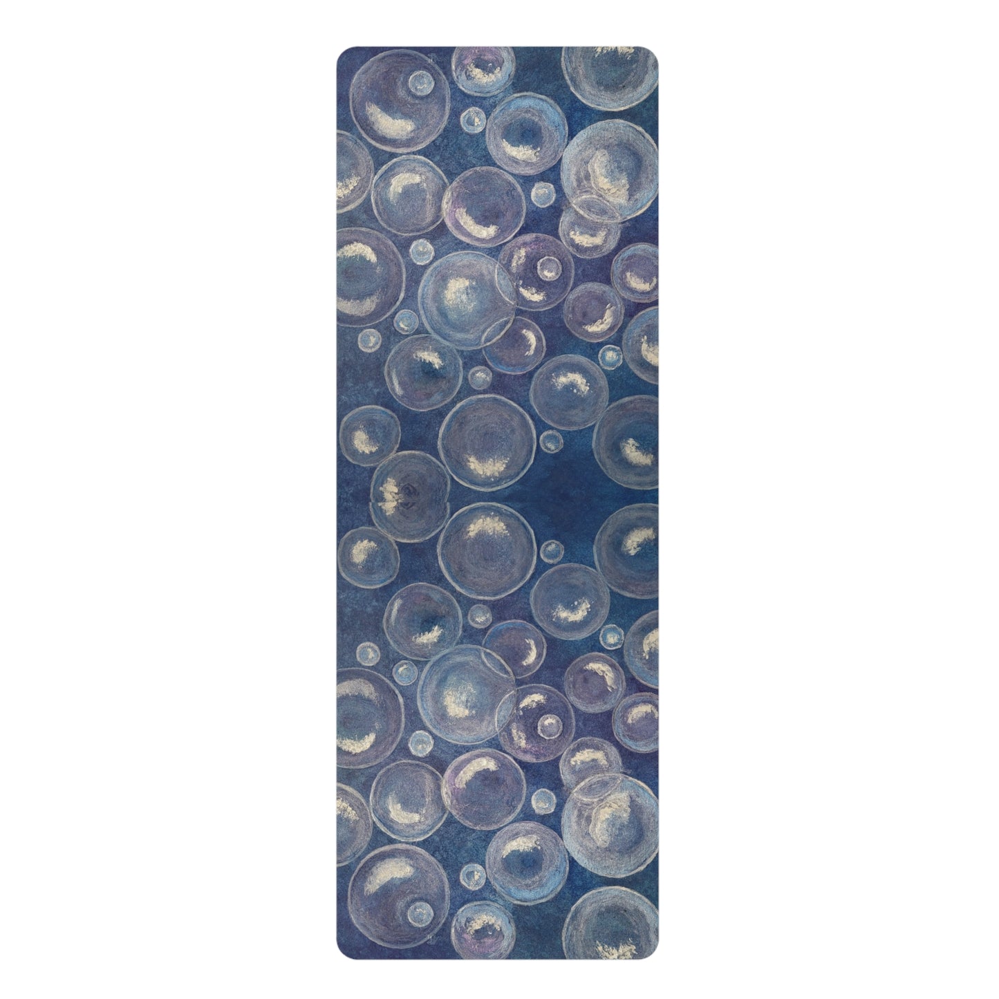 Tranquil Reflections: Blue and White Bubbles Artwork Design Rubber Yoga Mat