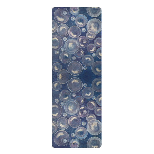 Tranquil Reflections: Blue and White Bubbles Artwork Design Rubber Yoga Mat