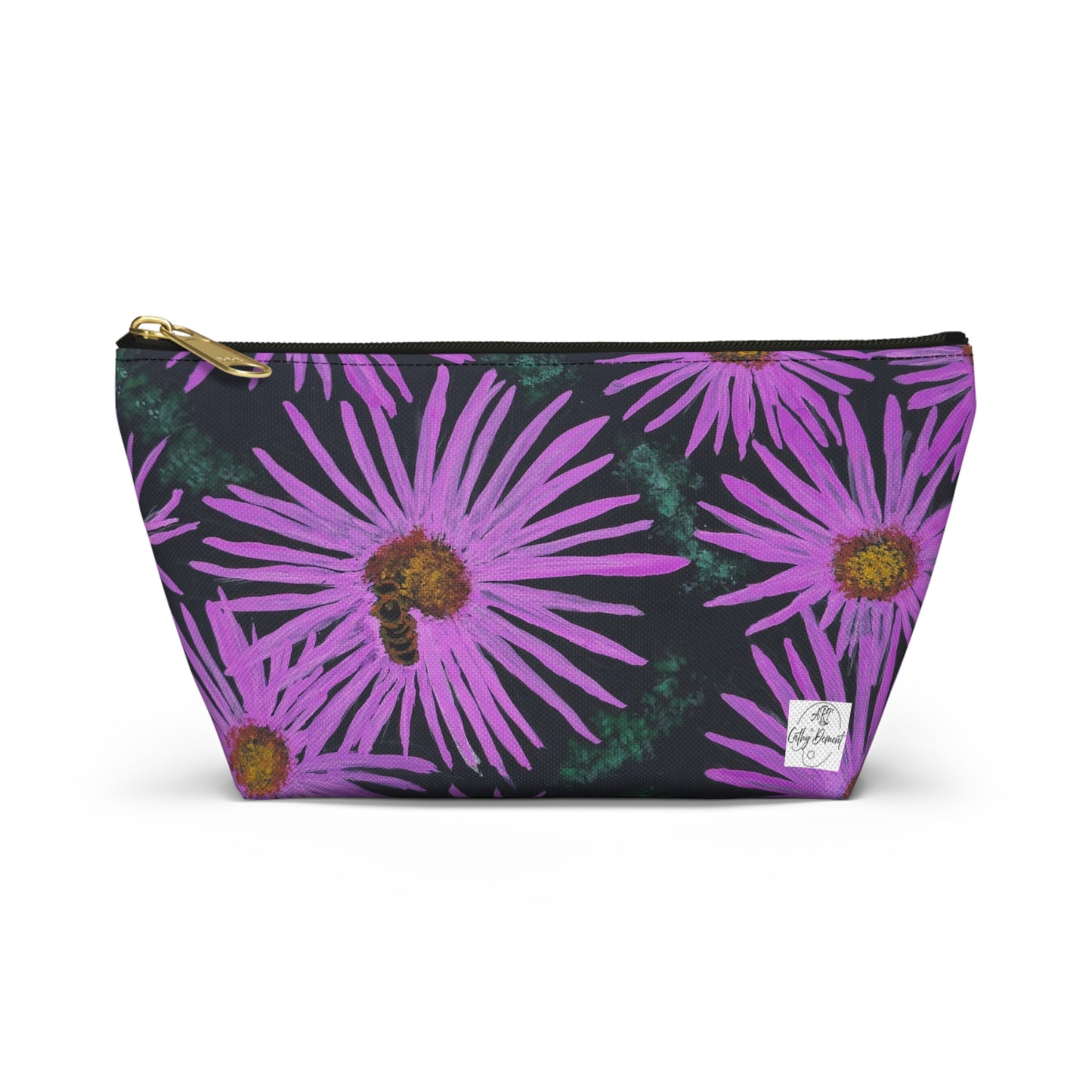 Accessory Pouch with T-bottom - Purple Aster Flowers with Bee Artwork