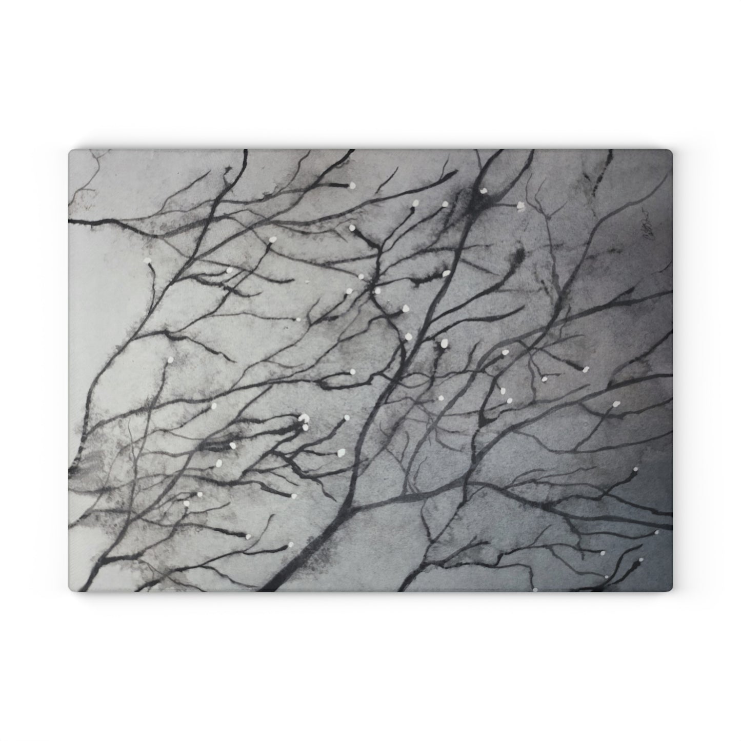 Glass Cutting Board - Tranquil Dawn, Misty Morning - Monochrome Nature-Inspired Kitchen Décor