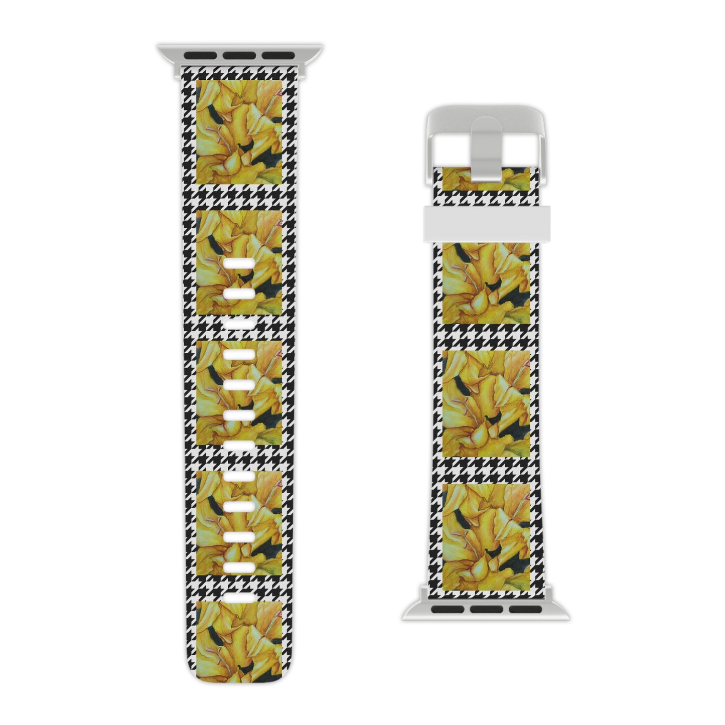 Watch Band for Apple Watch - Sunny Blooms Yellow Hound's Tooth Gladiola Artwork Design