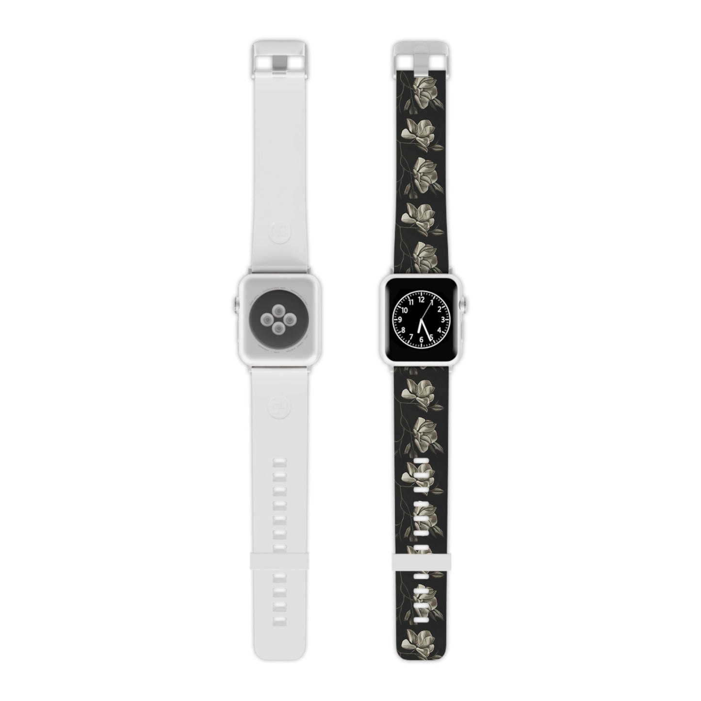 Watch Band for Apple Watch - Midnight Magnolias - Monochrome Floral Artwork Design