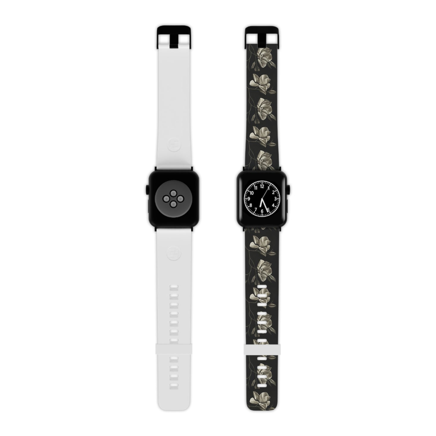 Watch Band for Apple Watch - Midnight Magnolias - Monochrome Floral Artwork Design