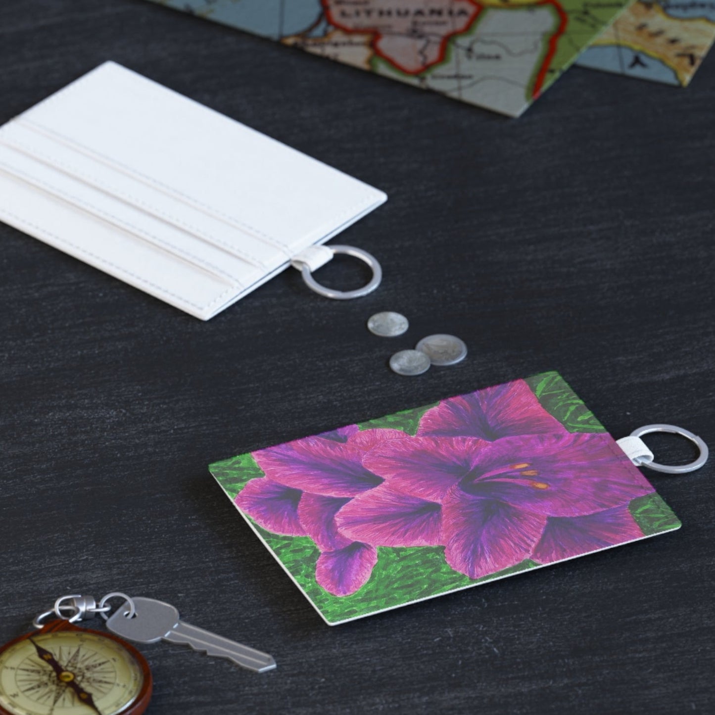 Royal Reverie: Purple Gladiola Artwork Faux Leather Card Holder