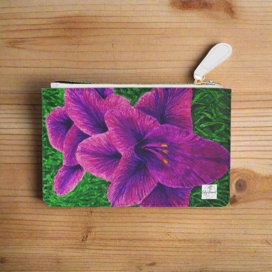 Royal Reverie: Purple Gladiola Artwork Mini Clutch Bag