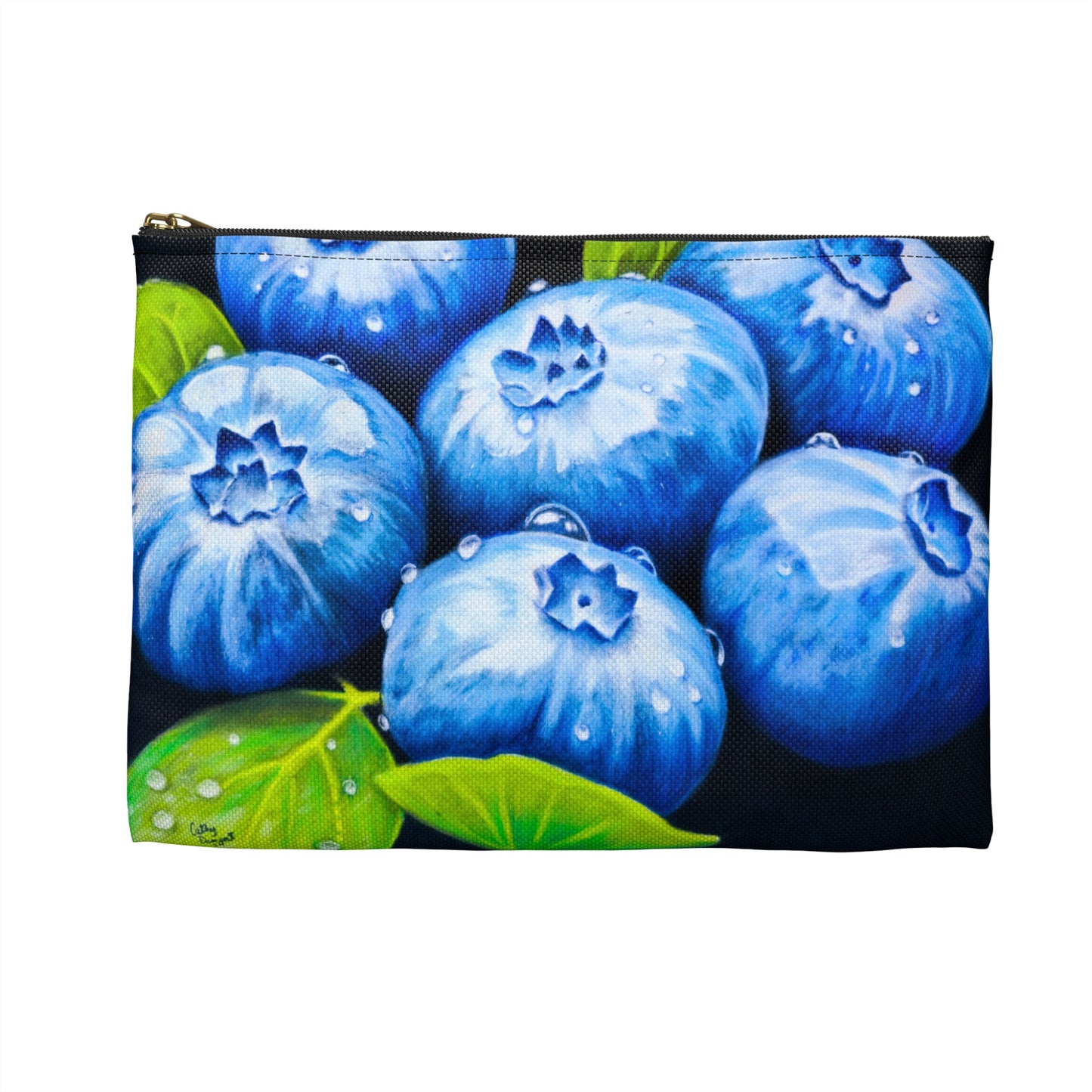 Blueberry Bliss - Berry Artwork with Dew Drops, Accessory Pouch, Colorful Zippered Bag, Artistic Clutch