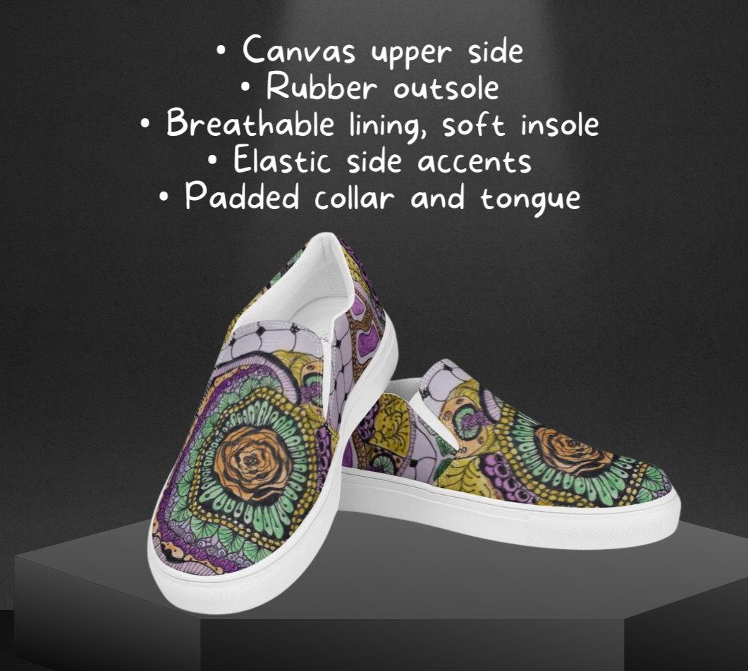 Women’s slip-on canvas shoes: Zen Floral Bliss Zentangle Artwork Design