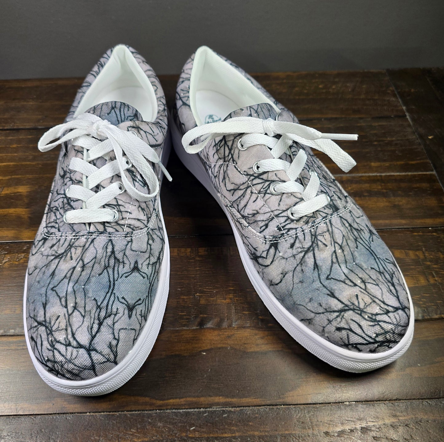 Women’s Lace-up Canvas Shoes - Tranquil Dawn, Misty Morning, Monochrome Artwork