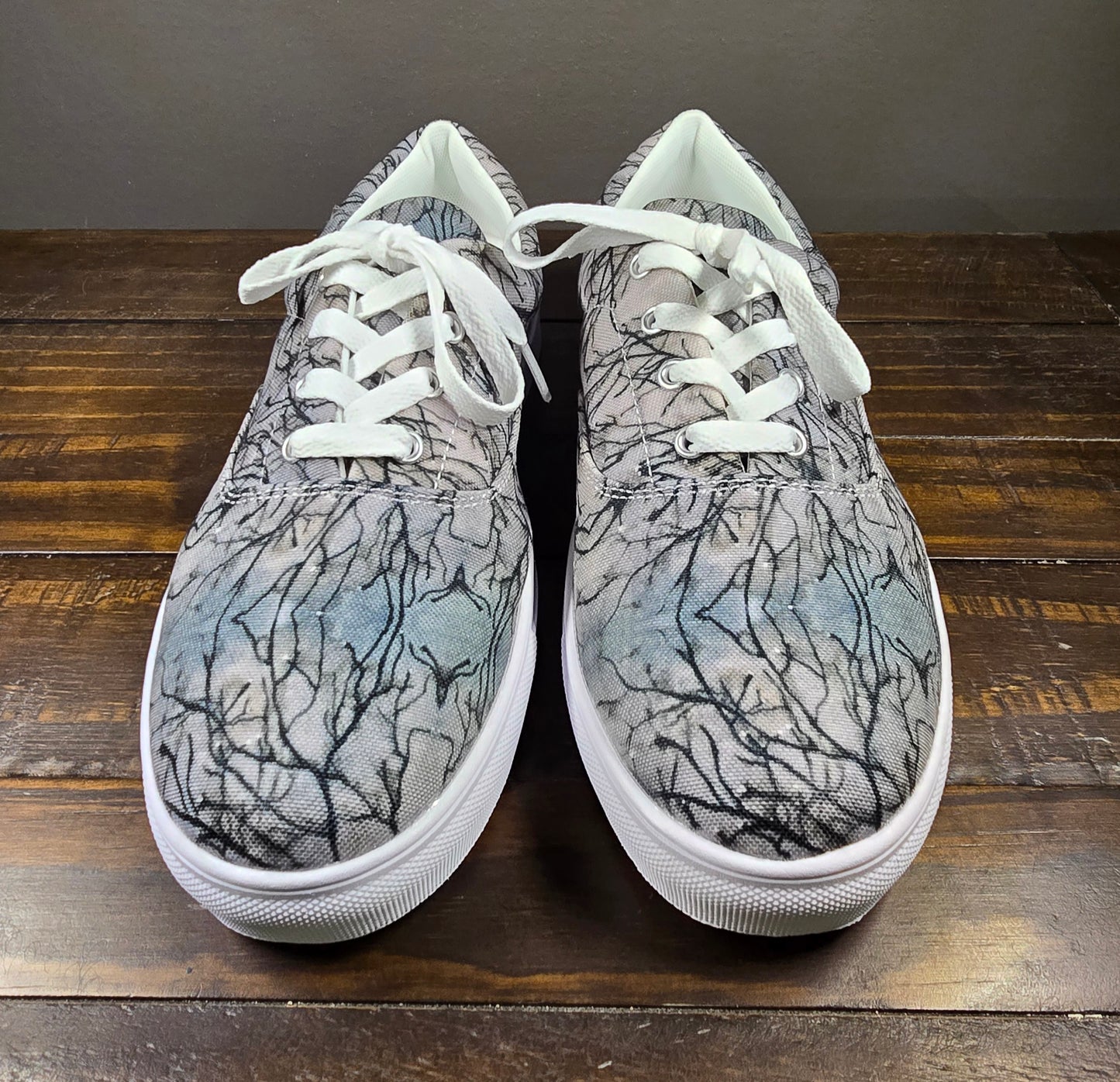 Women’s Lace-up Canvas Shoes - Tranquil Dawn, Misty Morning, Monochrome Artwork