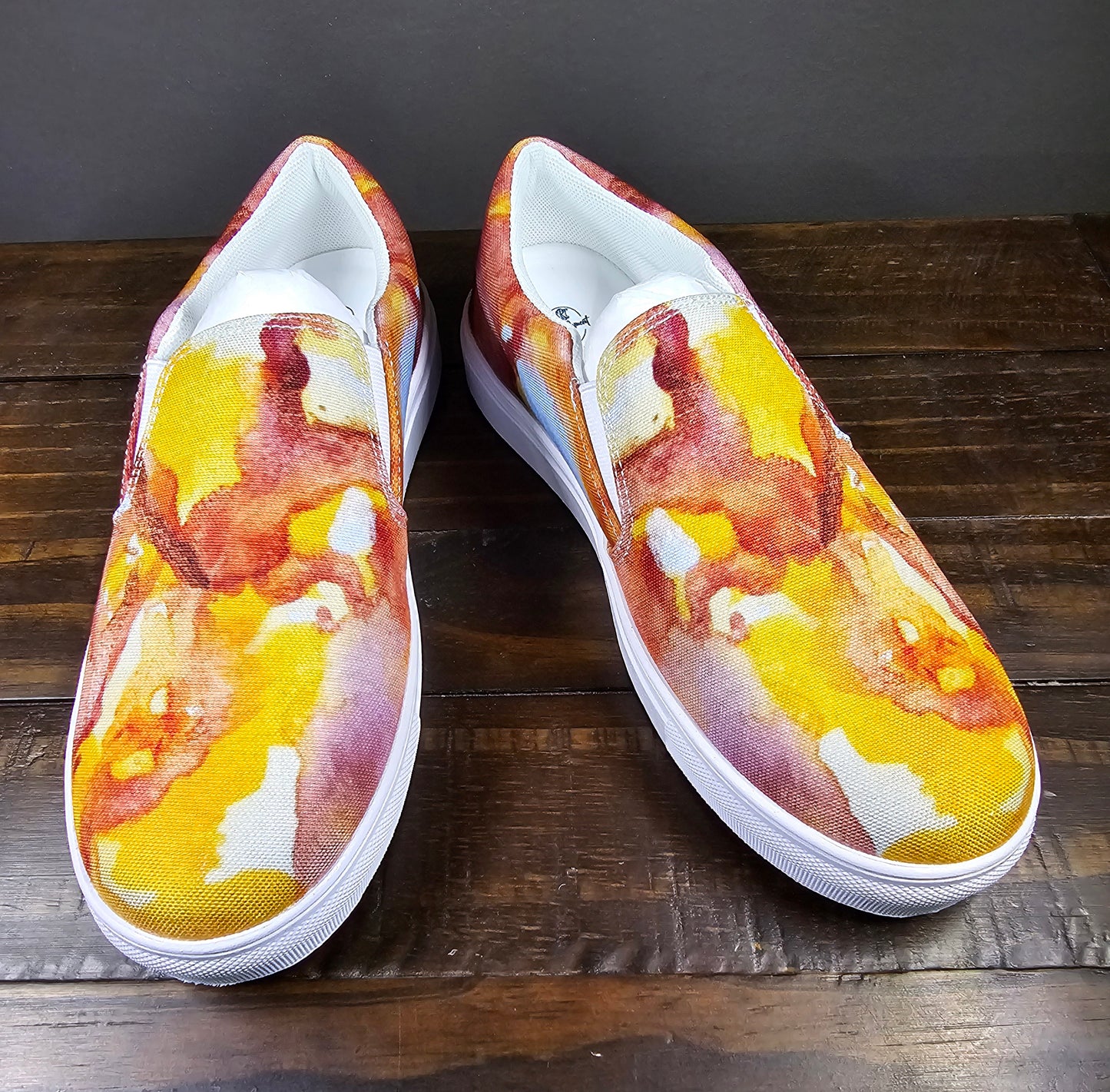 Women’s Slip-on Canvas Shoes - Sunset Veil: A Dance of Red and White Artwork Design