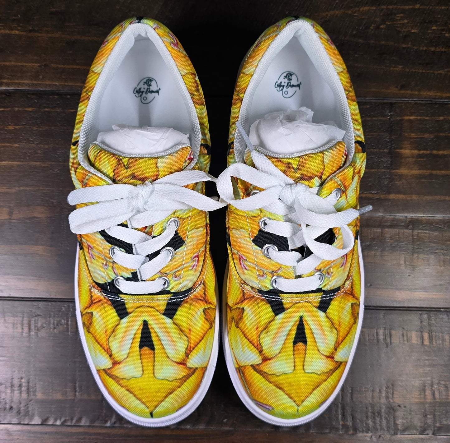 Women’s lace-up Canvas Shoes - Sunny Blooms, Yellow Gladiola Artwork