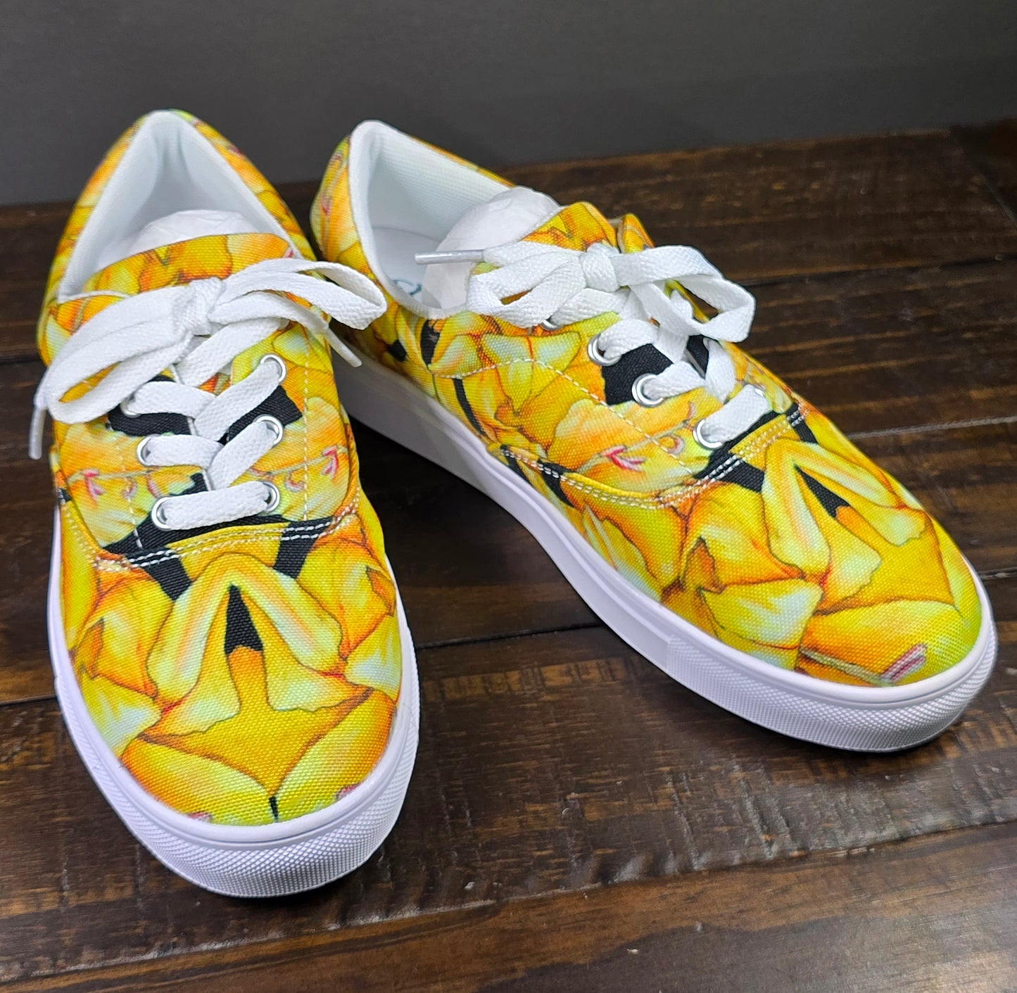 Women’s lace-up Canvas Shoes - Sunny Blooms, Yellow Gladiola Artwork