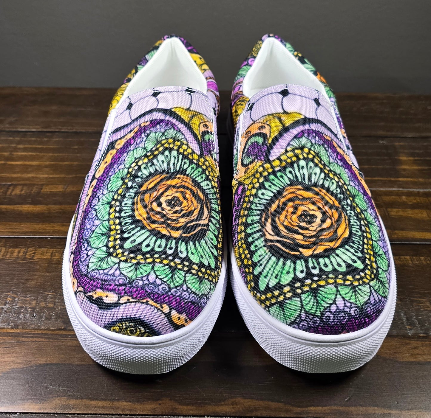 Women’s Slip-on Canvas Shoes: Zen Floral Bliss Zentangle Artwork Design