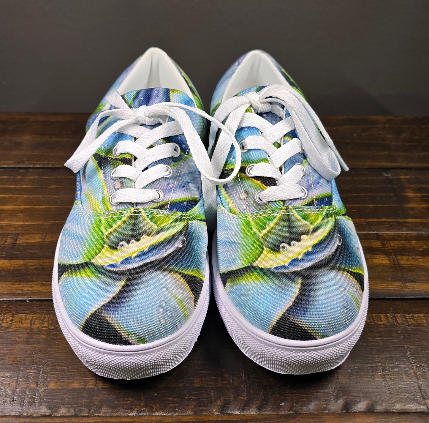 Women's Lace-Up Canvas Shoes -Desert Jewel, Vibrant Agave Plant with Dew Drops Artwork by Cathy Dement