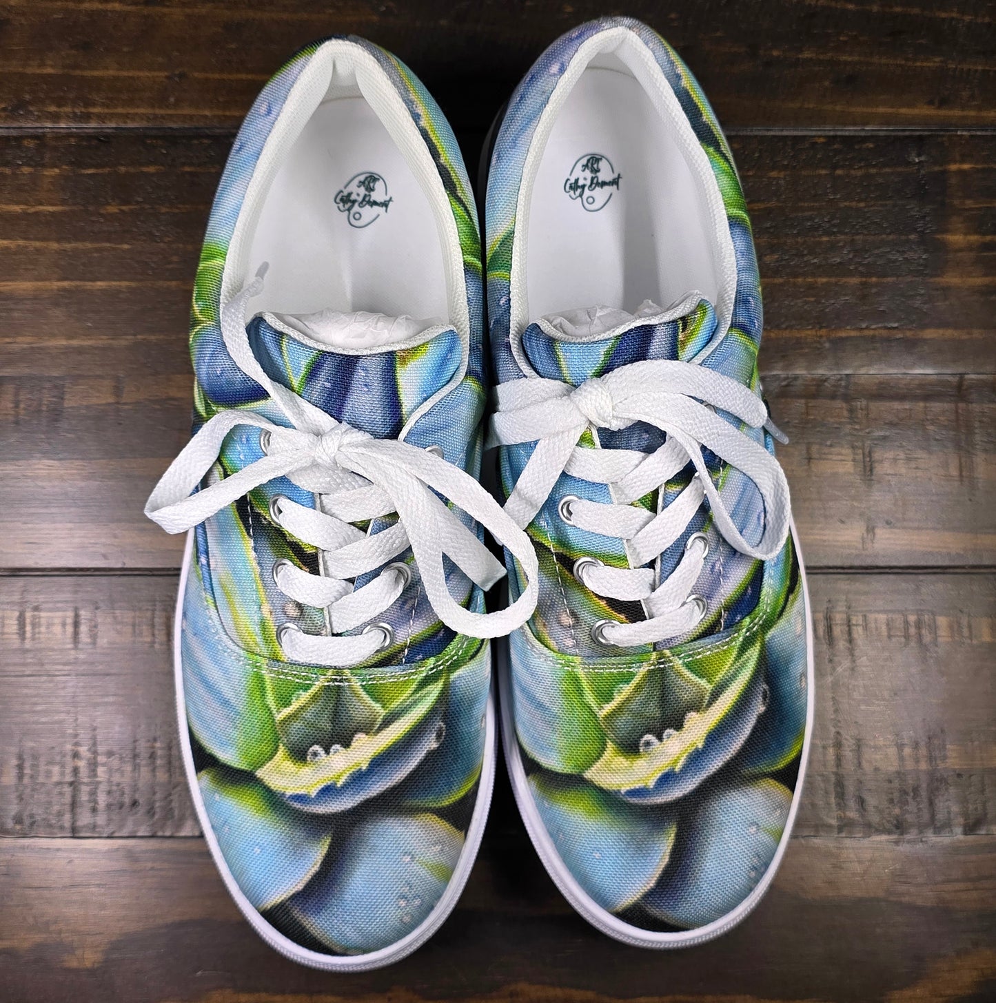 Women's Lace-Up Canvas Shoes -Desert Jewel, Vibrant Agave Plant with Dew Drops Artwork by Cathy Dement