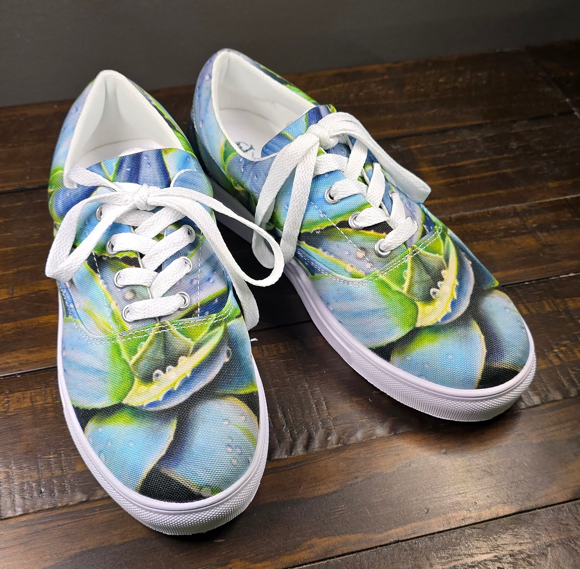 Women's Lace-Up Canvas Shoes -Desert Jewel, Vibrant Agave Plant with Dew Drops Artwork by Cathy Dement