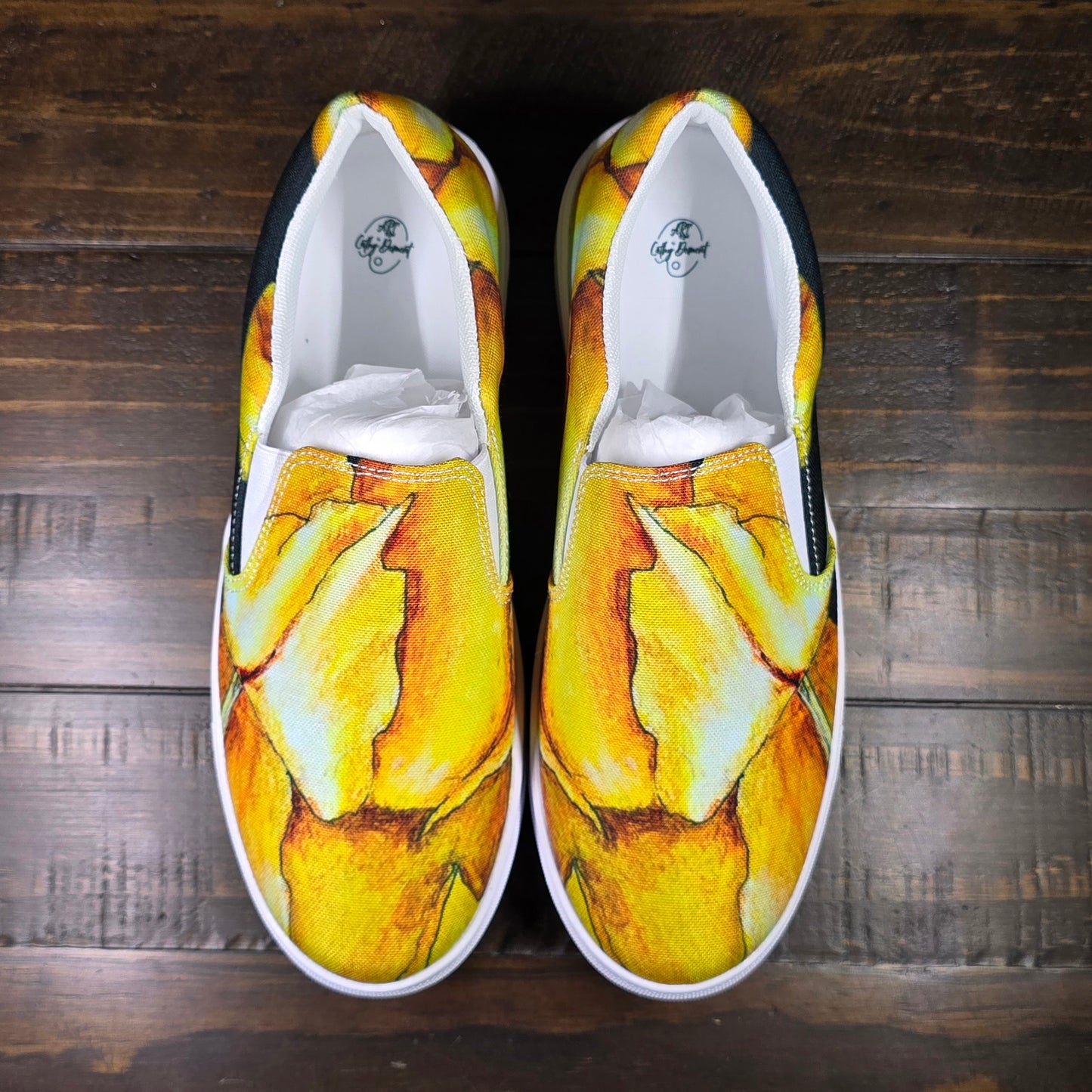 Women’s Slip-on Canvas Shoes - Sunny Blooms: Yellow Gladiola Artwork Design