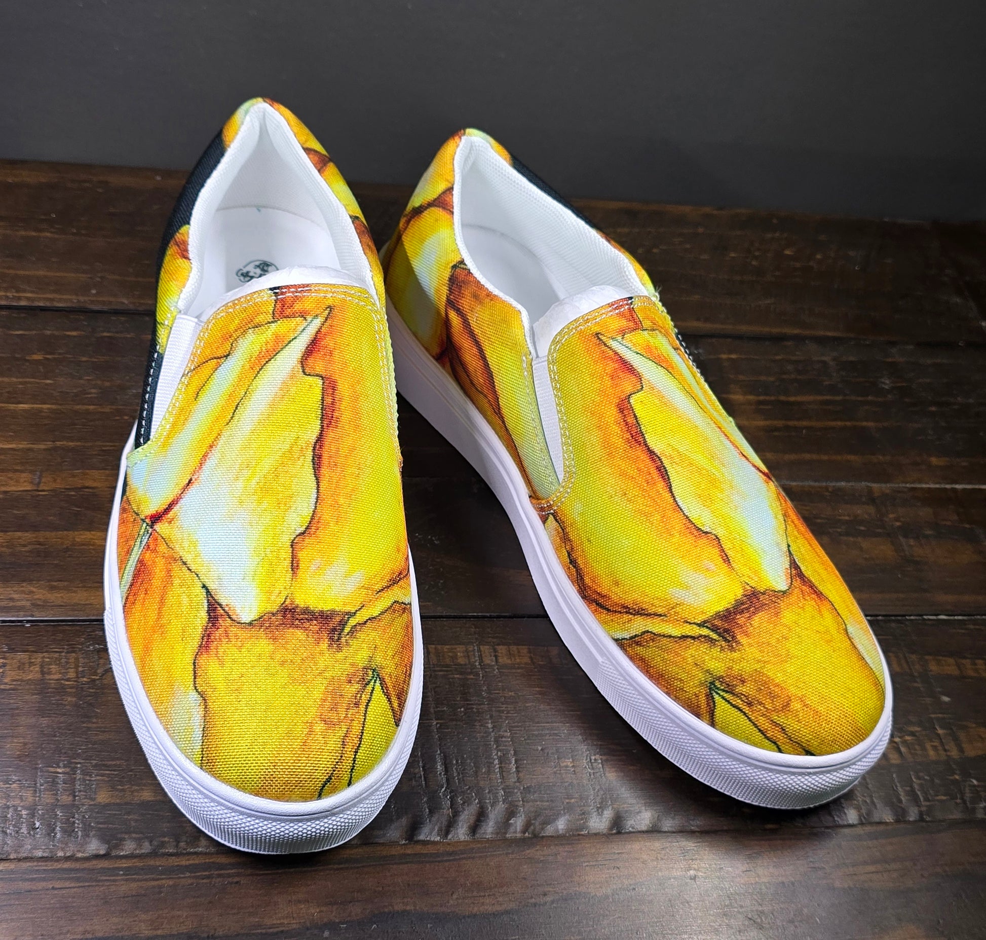 Women’s Slip-on Canvas Shoes - Sunny Blooms: Yellow Gladiola Artwork Design 