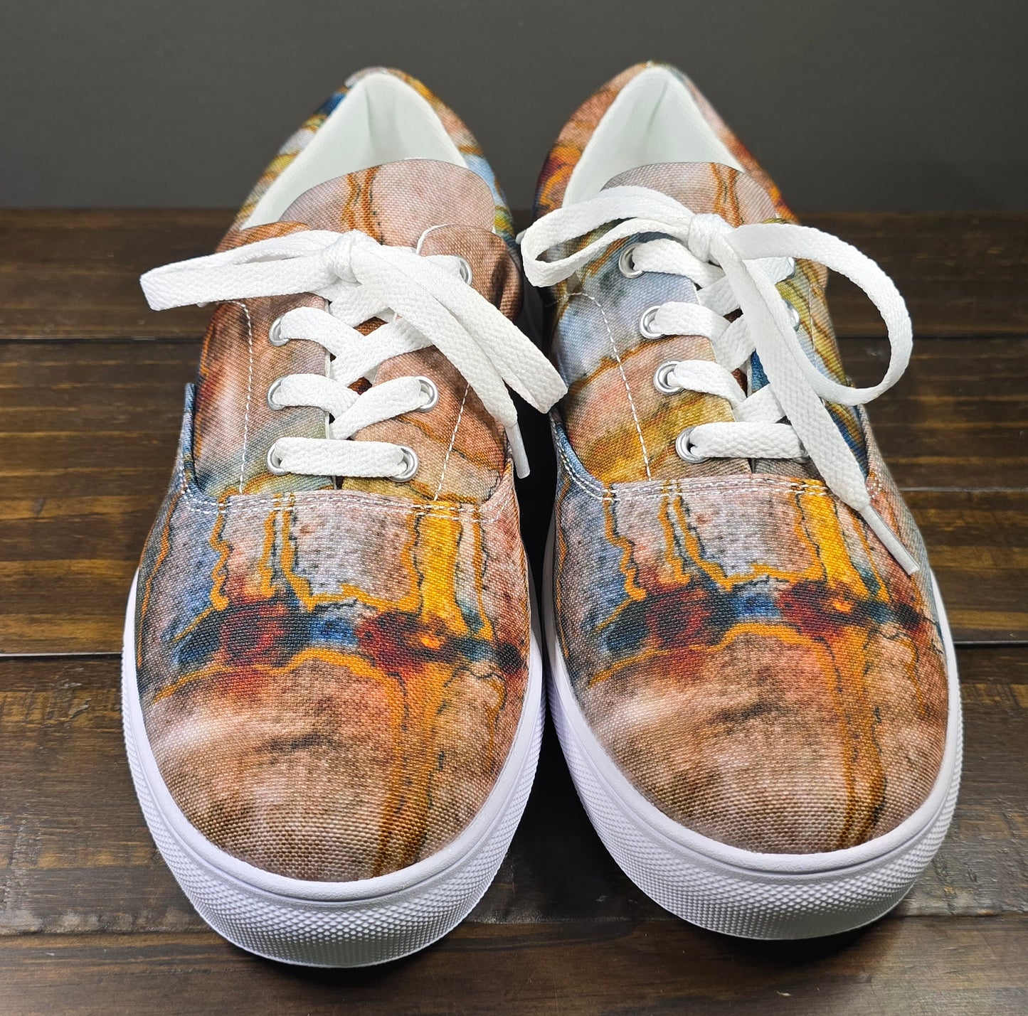 Women’s Lace-up Canvas Shoes - Twilight Reflections, Abstract Sunset Artwork