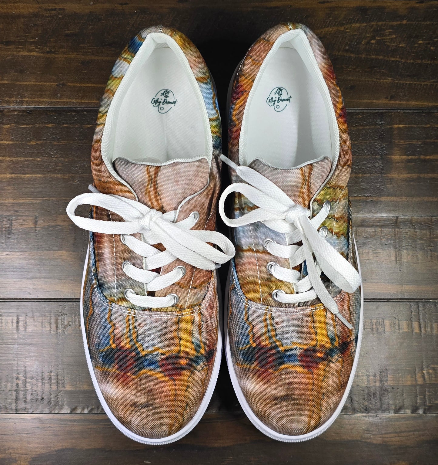 Women’s Lace-up Canvas Shoes - Twilight Reflections, Abstract Sunset Artwork