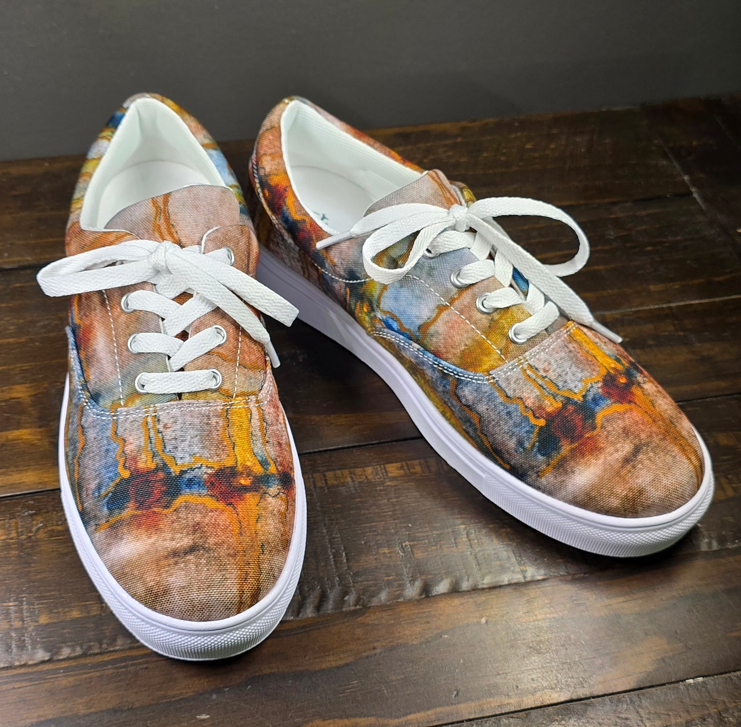 Women’s Lace-up Canvas Shoes - Twilight Reflections, Abstract Sunset Artwork