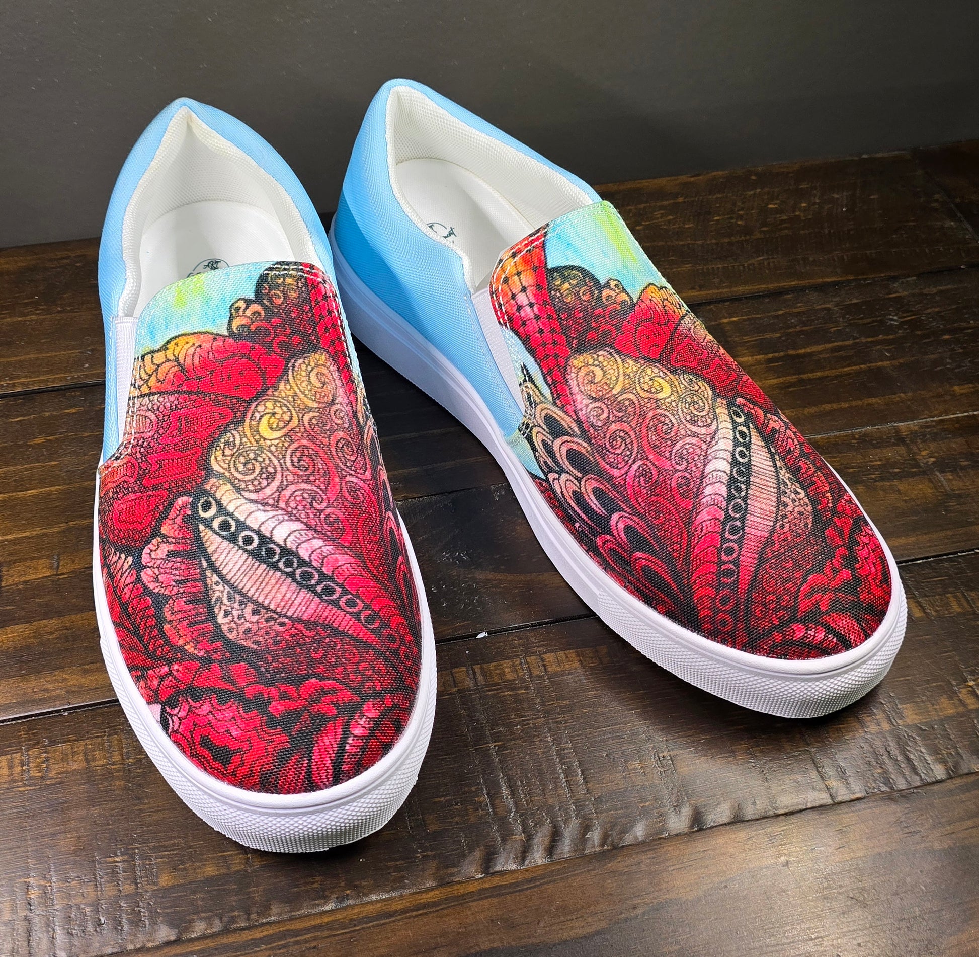 Women’s Slip-on Canvas Shoes: Zen Floral Harmony Intricate Zen-Tangle Flower Art