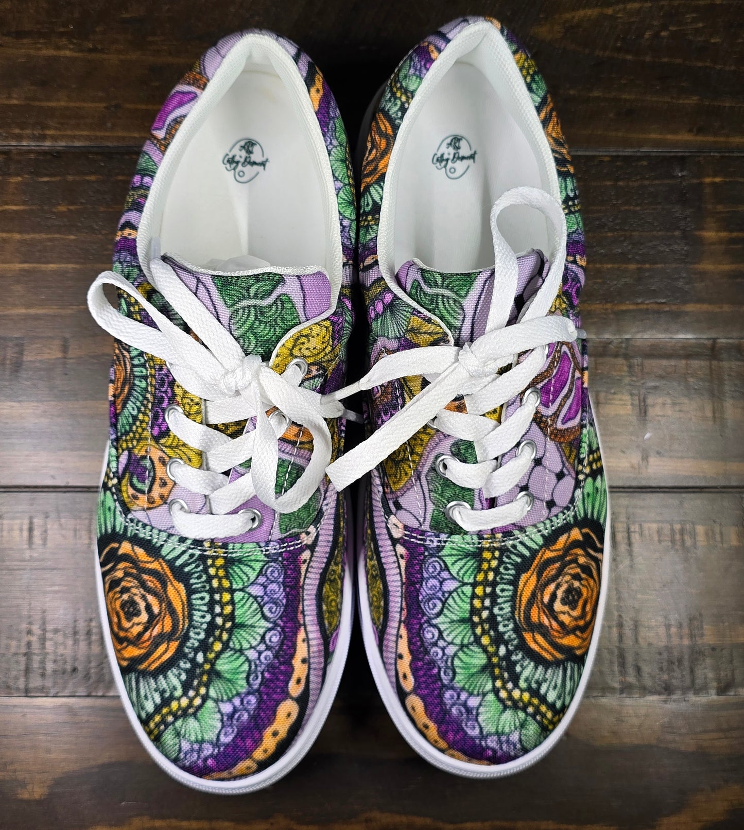 Women’s Lace-up Canvas Shoes - Zen Floral Bliss, Colorful Zentangle Artwork