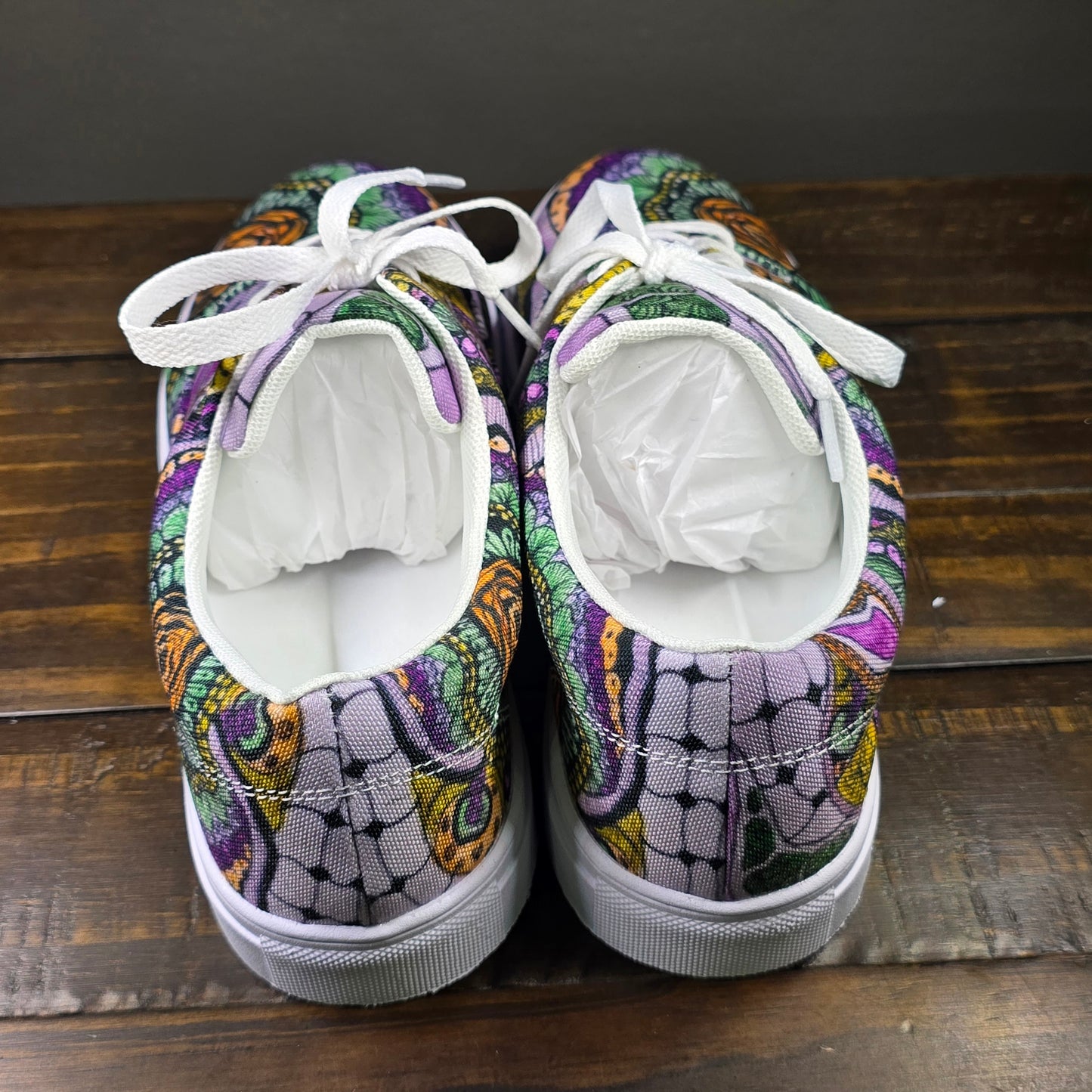 Women’s Lace-up Canvas Shoes - Zen Floral Bliss, Colorful Zentangle Artwork