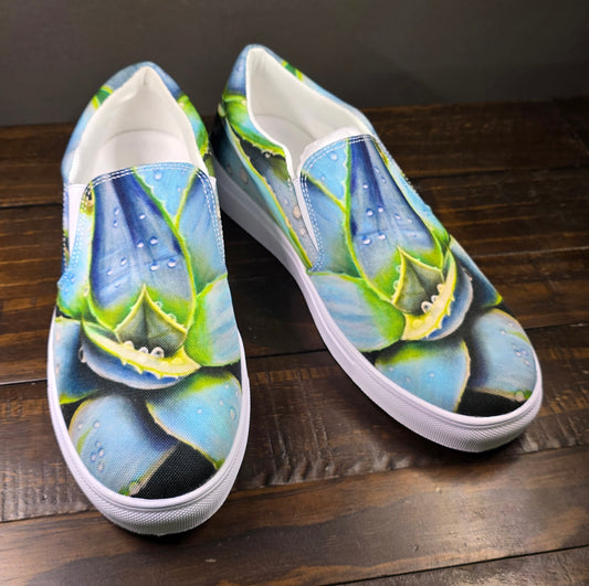 Women’s Slip-on Canvas Shoes - Desert Jewel, Colorful Agave Plant Artwork Design