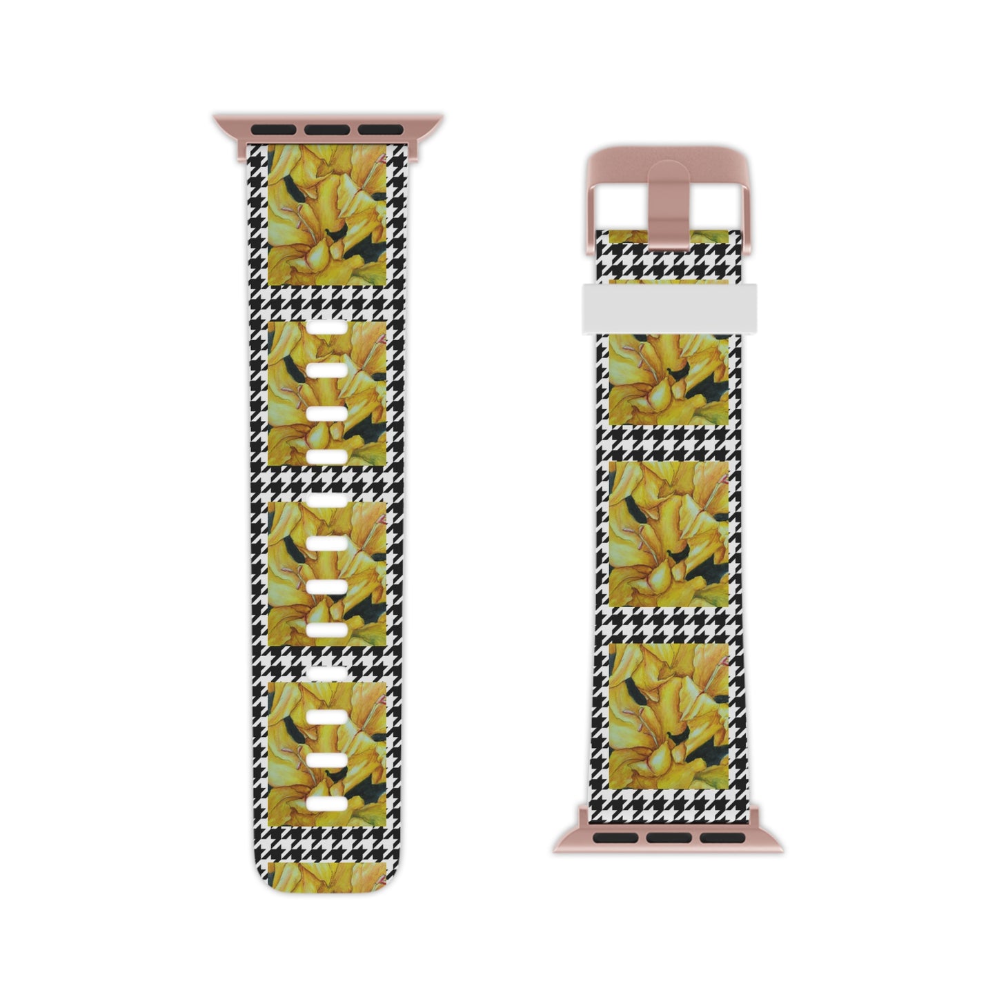 Watch Band for Apple Watch - Sunny Blooms - Yellow Gladiola Flowers with Houndstooth Artwork Design