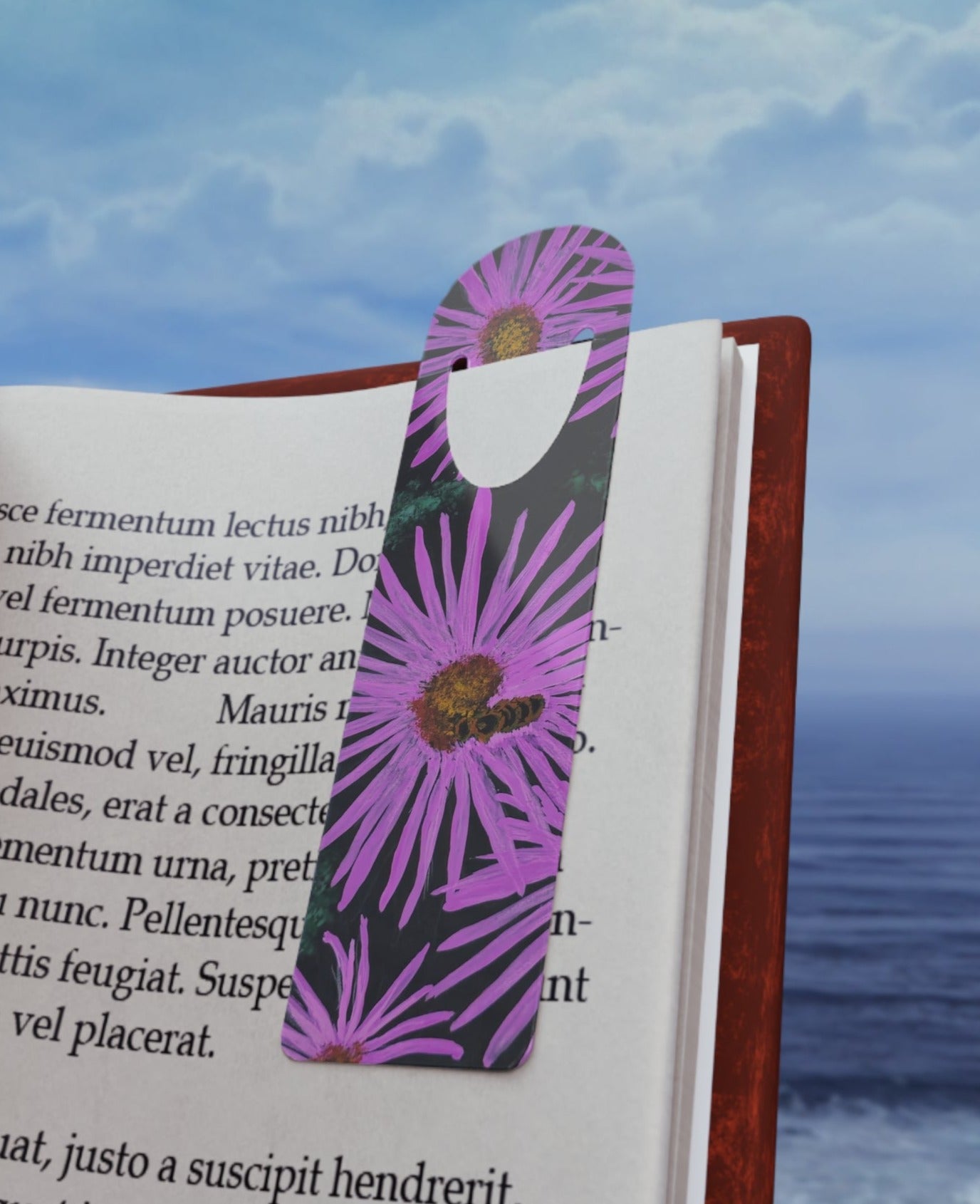 Purple Flower and Bee Metal Floral Metal Bookmark