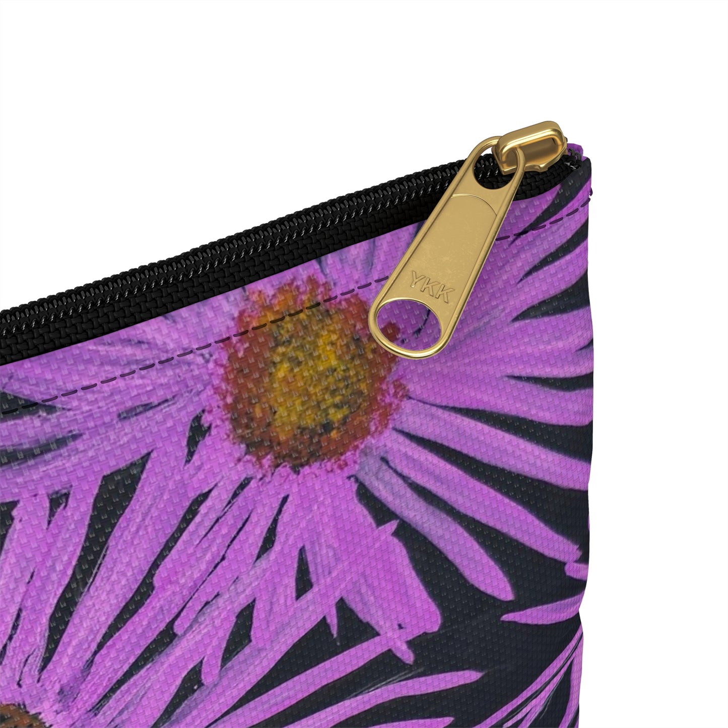 Accessory Pouch, Cosmetic Bag - Purple Aster Flowers with Bee Artwork Design