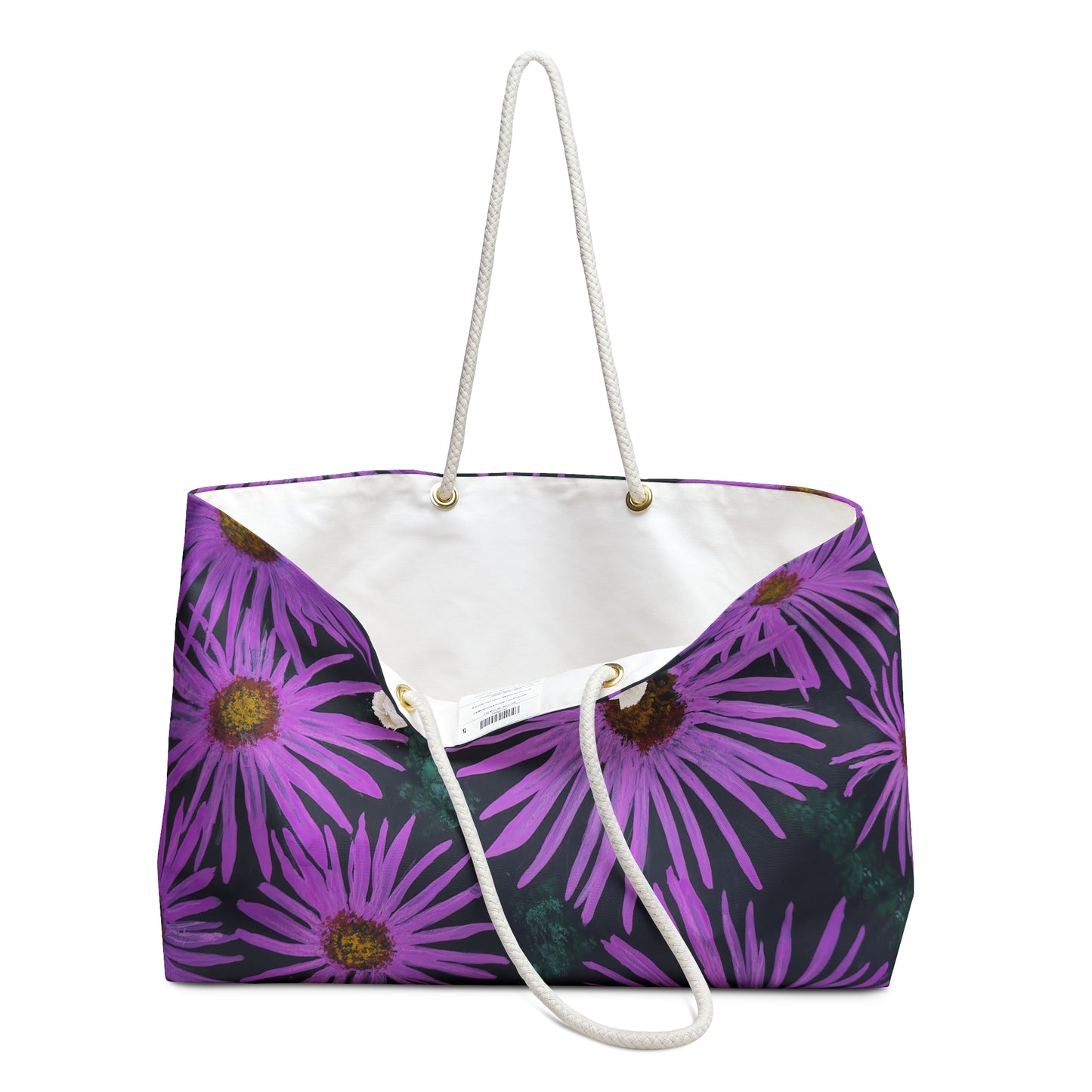 Weekender Bag Tote - Purple Flowers And Bee - Colorful Floral Artwork Design