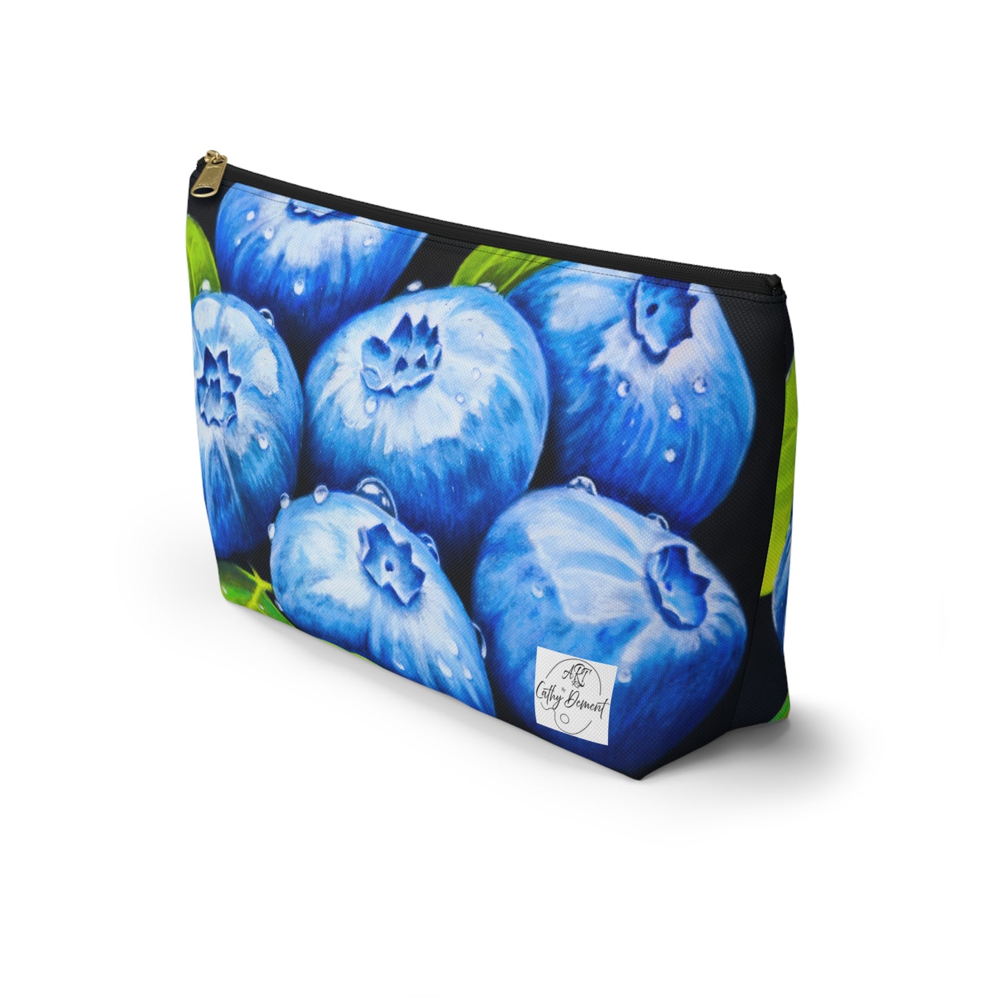 Blueberry Bliss - Berry Artwork with Dew Drops, Accessory Pouch w T-bottom. Zippered Bag, Cosmetic Clutch