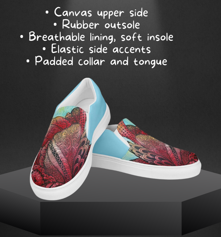 Women’s Slip-on Canvas Shoes: Zen Floral Harmony Intricate Zen-Tangle Flower Art