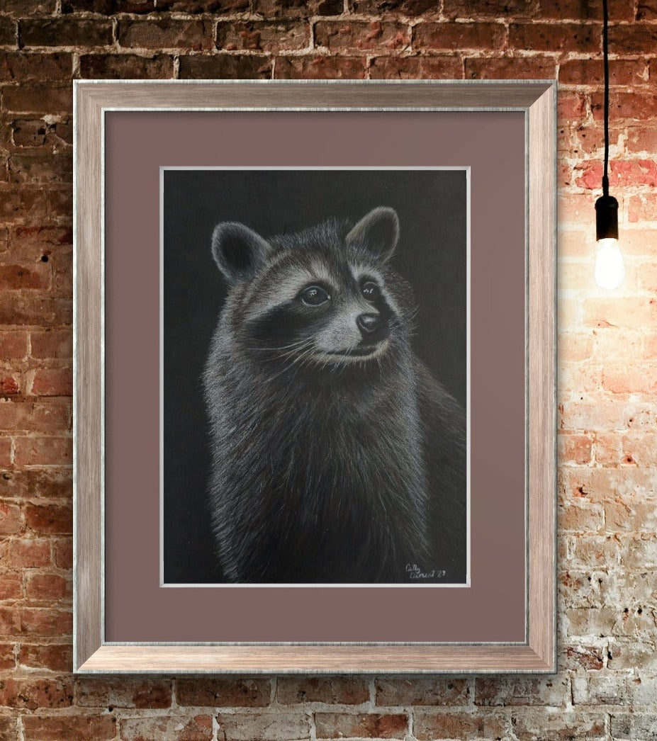 Raccoon Art Giclée Print: Wildlife Illustration on Black Background