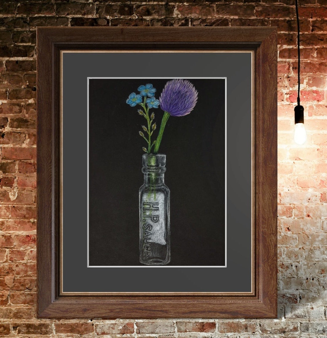 Saucy Serenity: HP Sauce Bottle Vase Colored Pencil Artwork Giclée Print