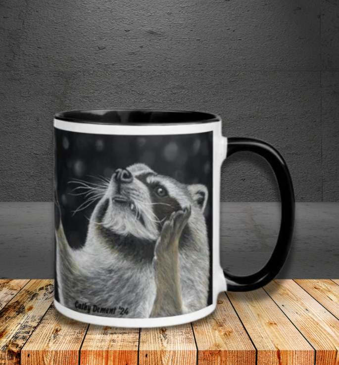 Catching Snowflakes: Whimsical Raccoon-themed Design Coffee Mug