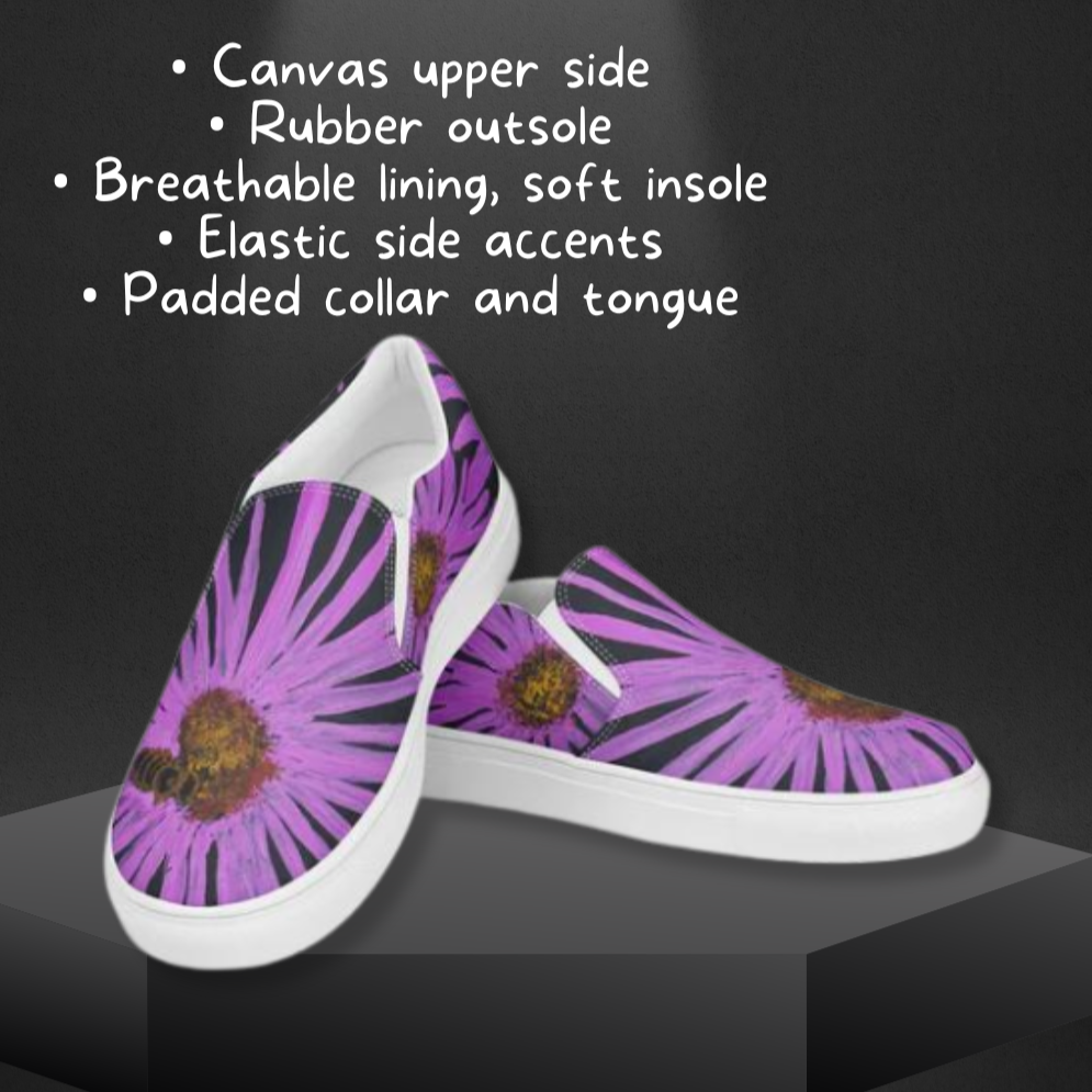 Purple Flowers with Bee Artwork Design Women’s Slip-on Canvas Shoes