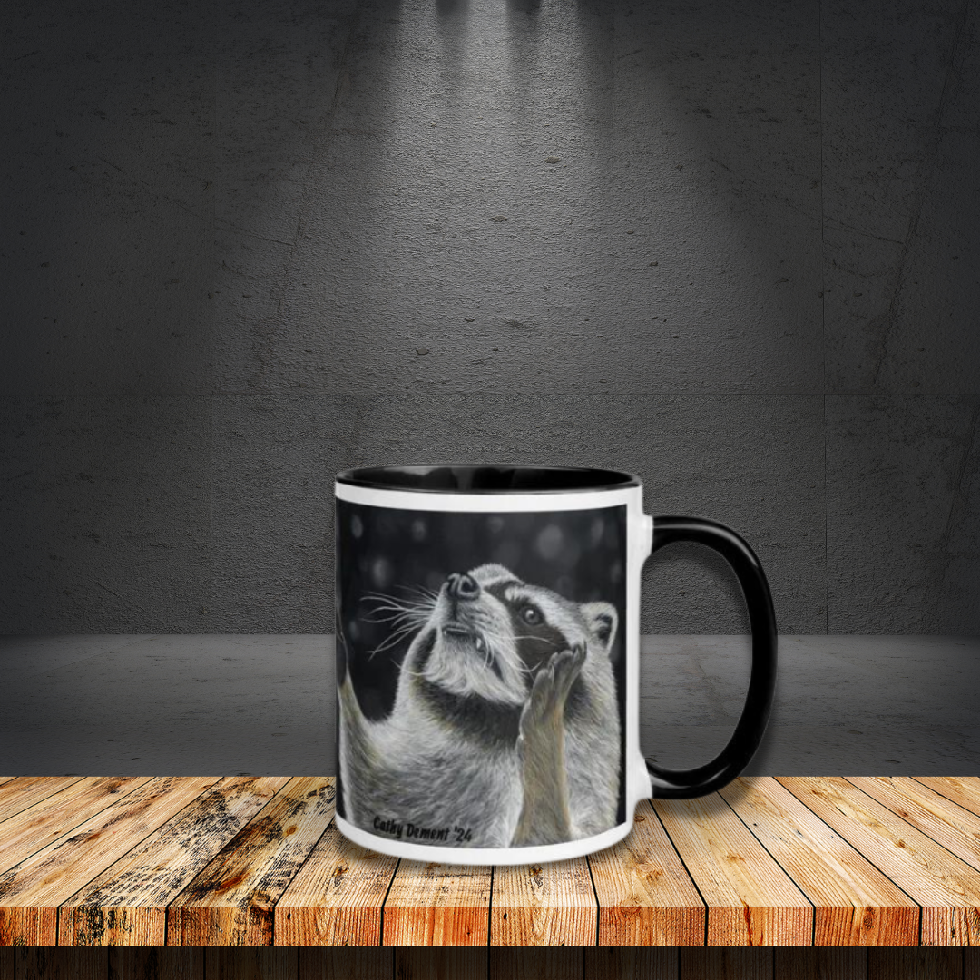 Catching Snowflakes: Whimsical Raccoon-themed Design Coffee Mug