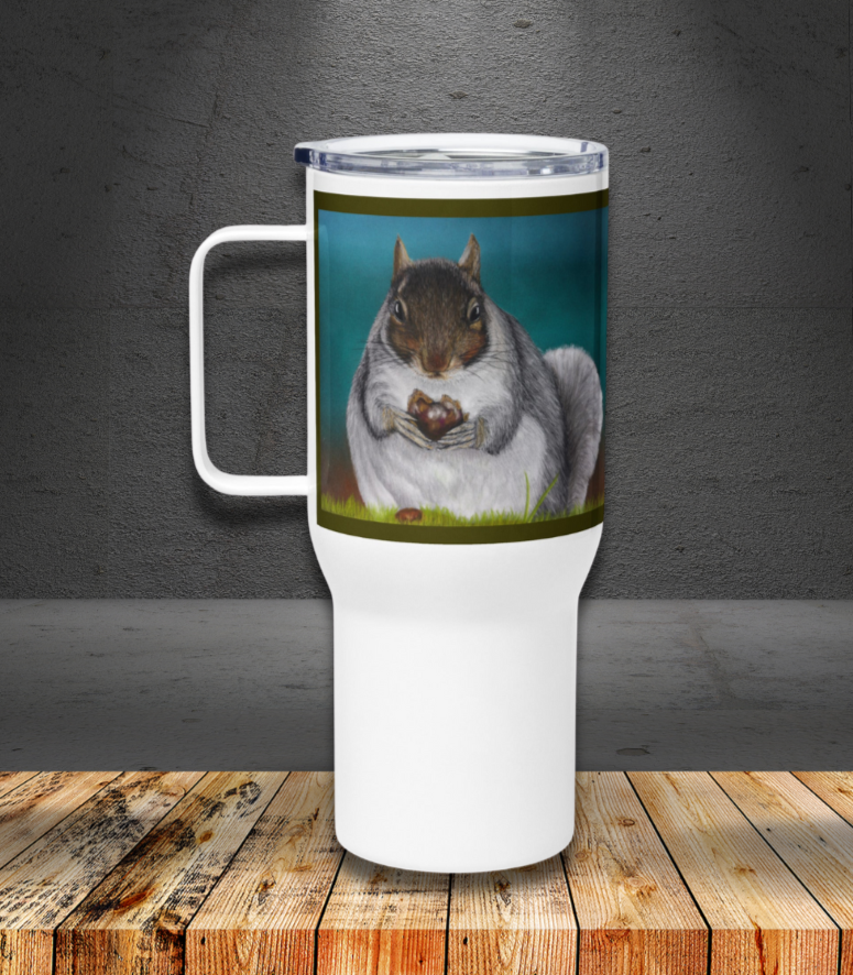 A Little Nutty: Cute Squirrel With A Nut Design Travel Mug With Handle