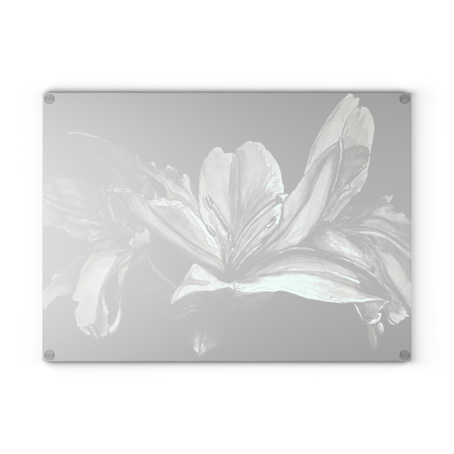 Elegant Floral Glass Cutting Board - Floral Elegance - Monochrome Lily Artwork Design, Kitchen Decor and Gift Idea