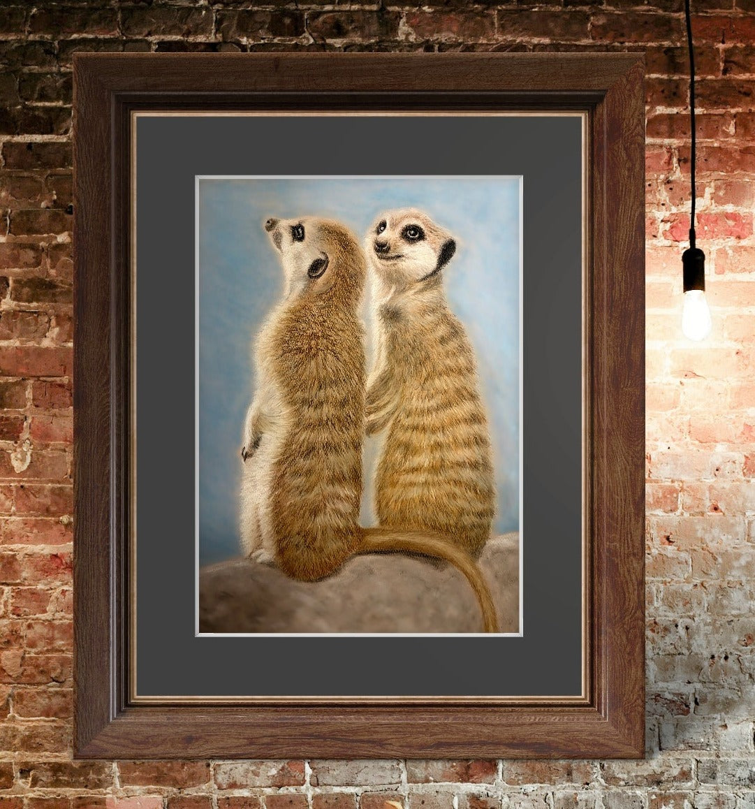 Curious Guardians: Meerkat Duo in Vigilance Original Artwork (available)